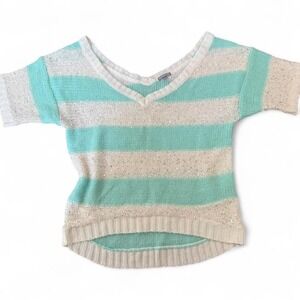 Charlotte Russe Sequin Sweater White Blue Stripe Y2K Glitter Knit